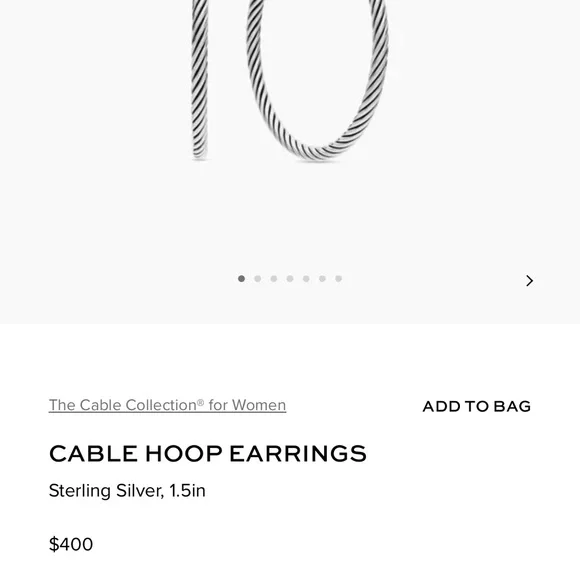 David Yurman Sterling Silver Cable Hoop Earrings - Picture 4 of 4